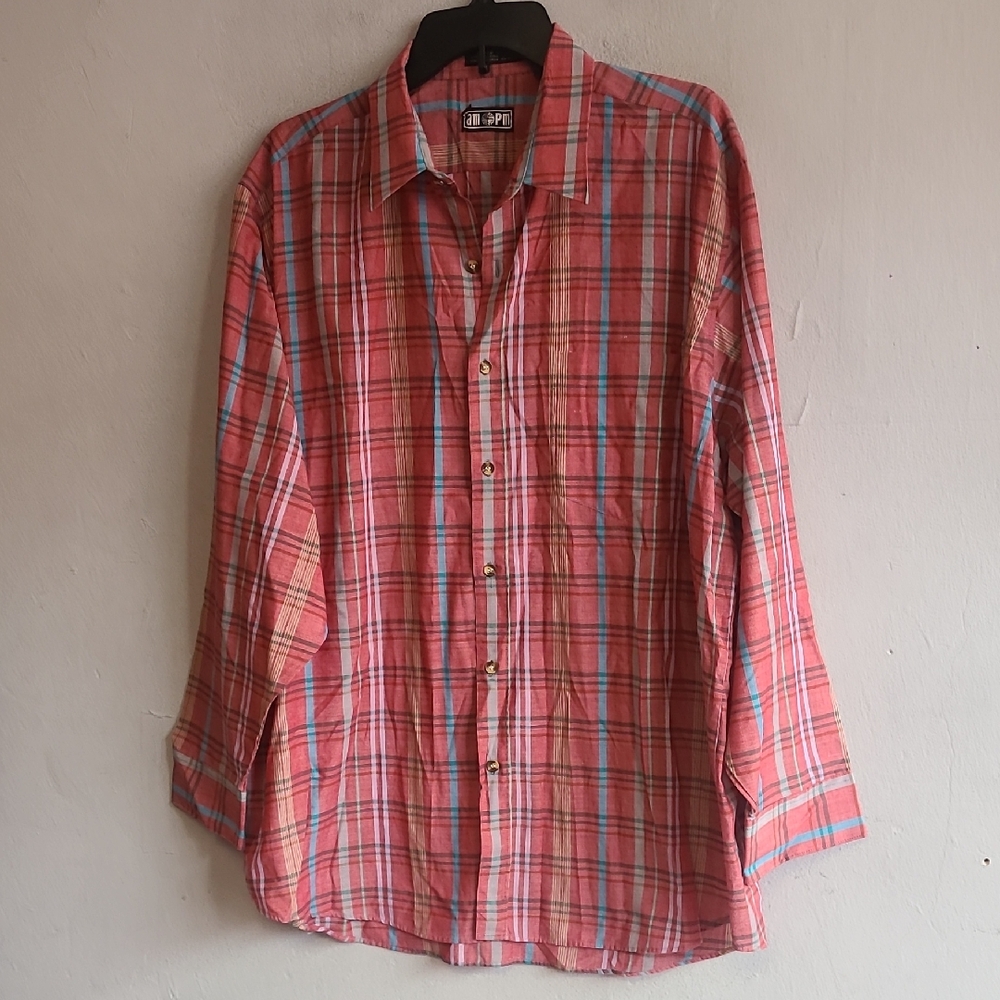 Vintage mens XL 17-17.5 am - pm lightweight red plaid shirt long sleeve buttonup